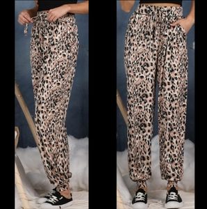 Ninexis Plus Size Leopard Print Soft Drawstring Joggers